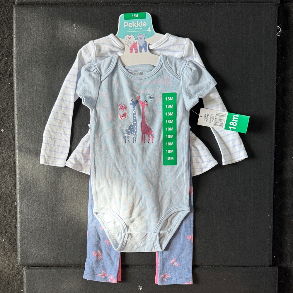 Blue and White Giraffe & Butterfly Bodysuit Set